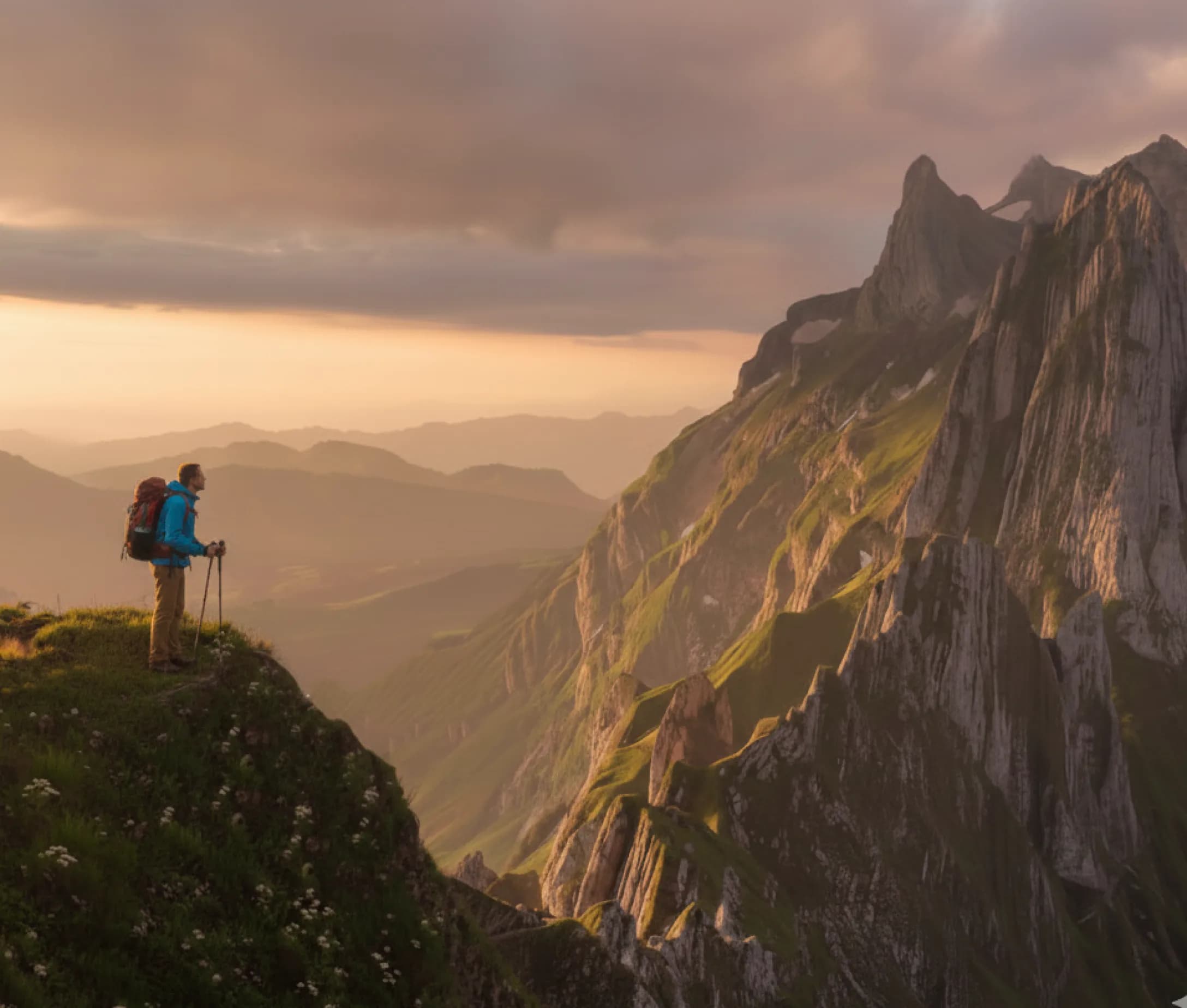 Background woman standing in the mountains looking at beautiful nature